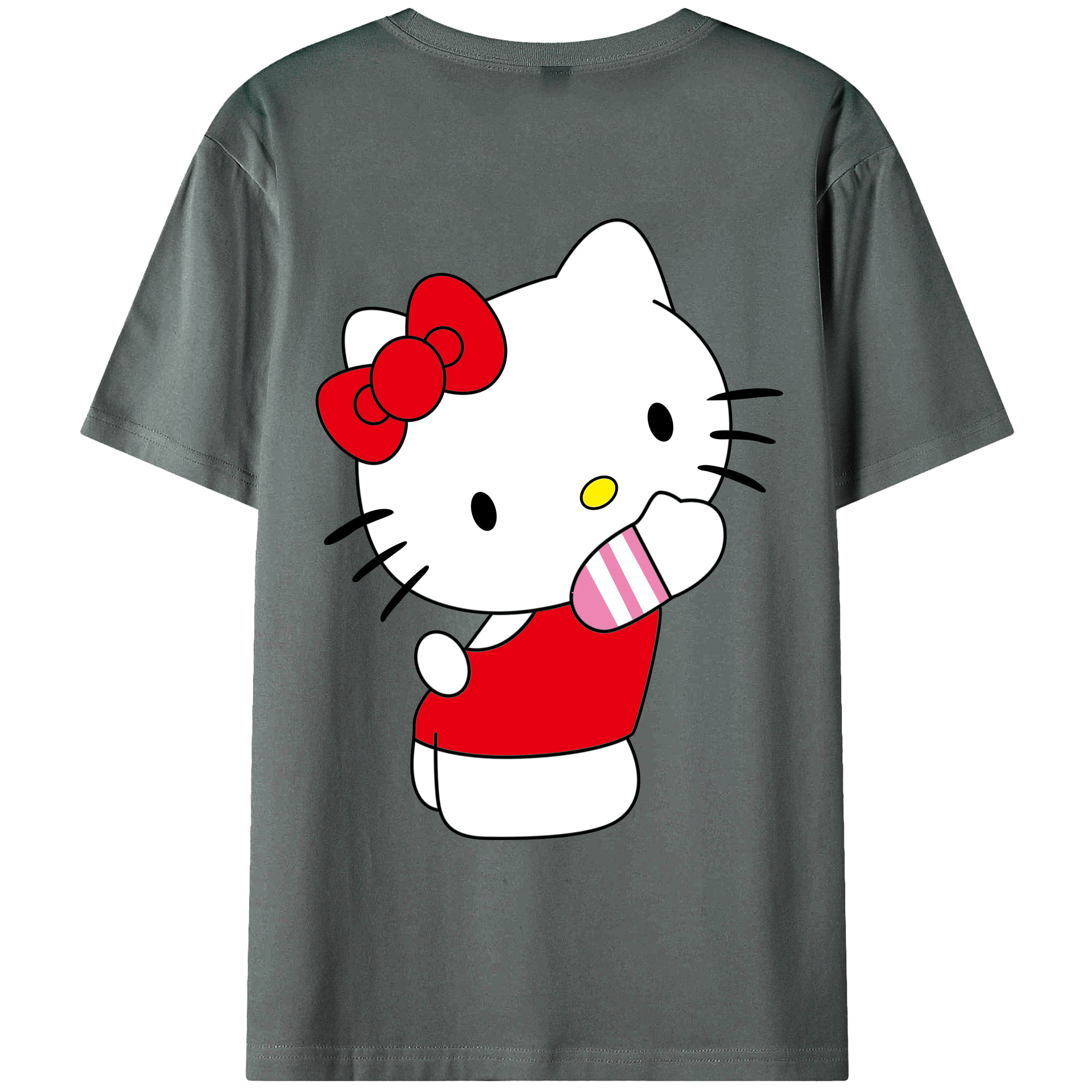 （画像用） Hello Kitty ハローキティ 綿100％ メンズ半袖Tシャツ（バックプリント） 通気性